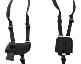 New Horizontal Shoulder Holster w/ Dbl Mag Pouch for 380, Ultra Compact 9mm 40 45 Pistols (#NY42)