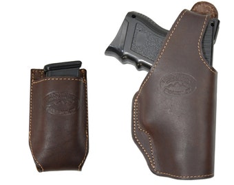 New Brown Leather OWB Holster + Mag Pouch for Compact 9mm 40 45 Pistols (#C16BR)