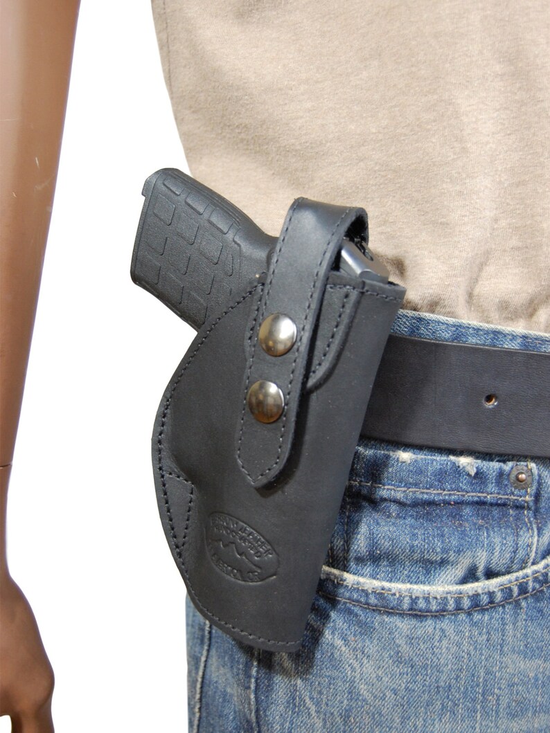 New Black Leather OWB Belt Holster Mag Pouch for .380, Ultra-Compact 9mm 40 45 Pistols C12BL image 5