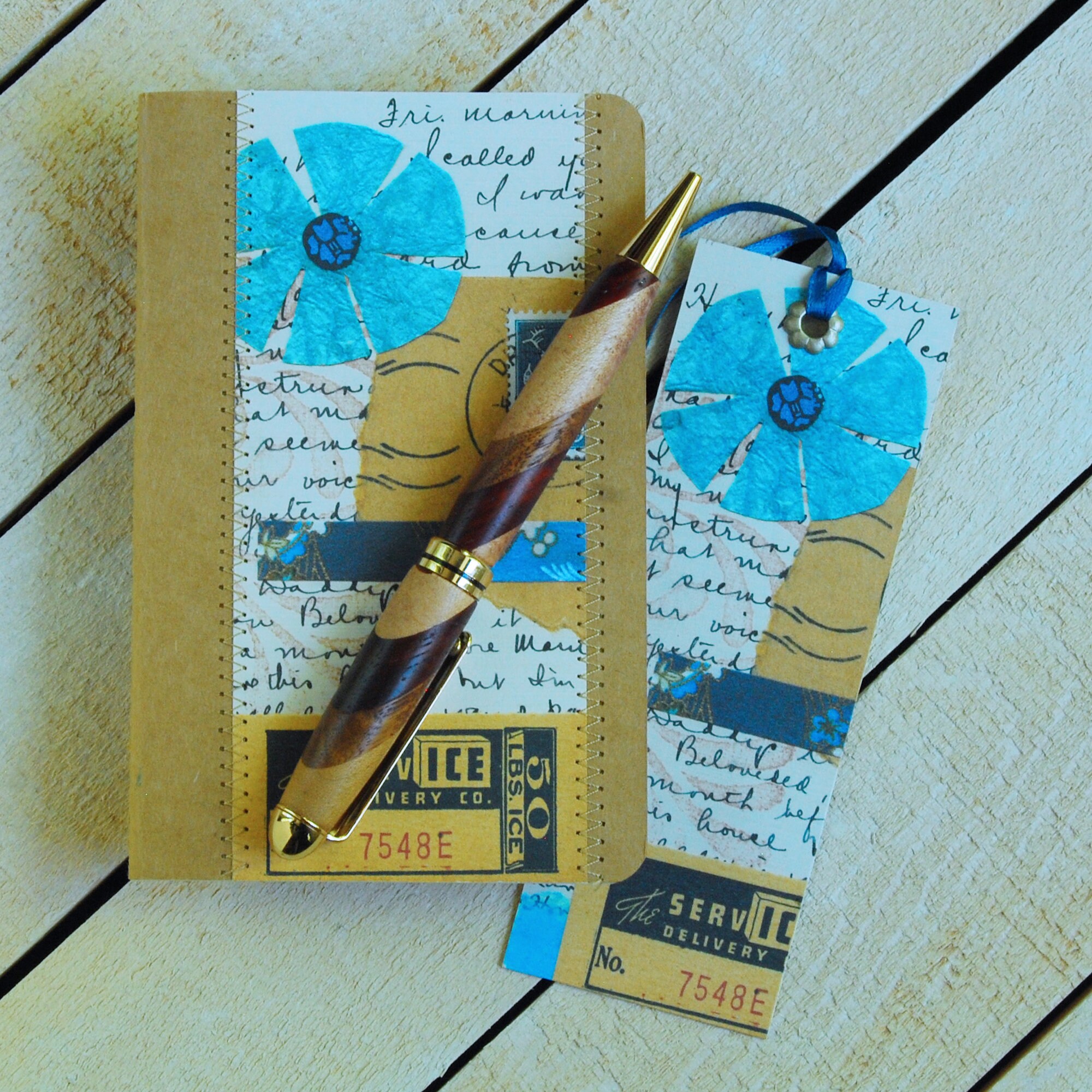 Blue Floral Collage Notebook Set Etsy Ireland