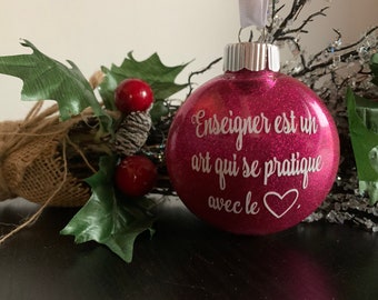 French teacher’s Christmas gift, glitter Xmas ornament for French teacher that can be personalized