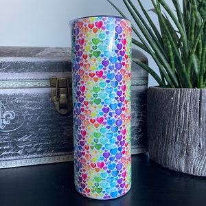 Rainbow heart tumbler by Felicianation, 20 oz stainless steel tumbler for hot or cold drinks immagine 1