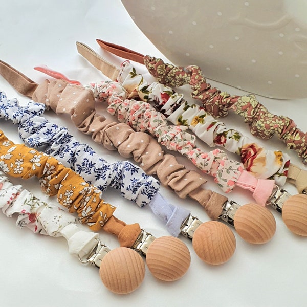 Baby Cotton Pacifier Chain /  Beech Wood Pacifier Clip /  Infant  Dummy Clip / Fabric Dummy Clip / Cotton Dummy Clip / Baby Shower Gift