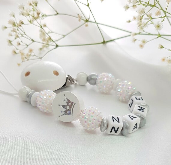 Personalised Baby Dummy Soother Wooden Clip Holder Strap Shower Christening Gift