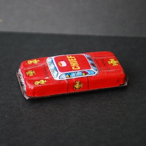 Vintage Tin Friction American Fire Department Chief Toy Car 1960,