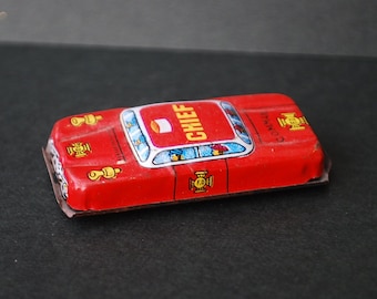 Vintage Tin Friction American Fire Department Chief Toy Car 1960,