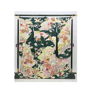 Furisode Kimono, Silk Furisode, Wedding Kimono Floral, Japanese Dress Long, Long Kimono Sleeves, Teal Green Kimono Robe, Vintage Kimono