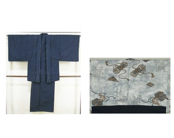 Set kimono di seta da uomo, ensemble kimono blu da uomo, kimono e giacca da uomo, set kimono samurai, kimono da uomo, abito giapponese da uomo, Samurai