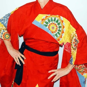 Red Furisode Kimono, Floral Furisode, Plus size Kimono, wedding kimono dress, Vintage Kimono, Japanese Kimono, chrysanthemum Floral Kimono,