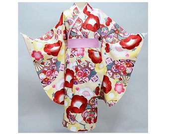 Furisode Kimono, Siden Furisode, Bröllopsklänning med kimono, Gul Kimono, Lång Japansk Klänning, Lång Kimonoklänning,