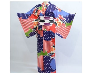 Blue Yukata Cotton kimono Authentic Japanese Robe, Yukata from Japan, Cotton House Robe,