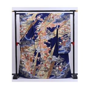 Furisode Kimono, Silk Furisode, Wedding Kimono Furisode, Blue Kimono Robe,