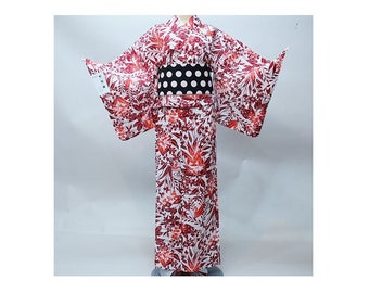 Red Yukata Cotton kimono Authentic Japanese Robe, Yukata from Japan, Cotton House Robe,