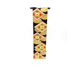 Japanese vintage obi sash belt for kimono silk Japan's traditional fabric textile Black