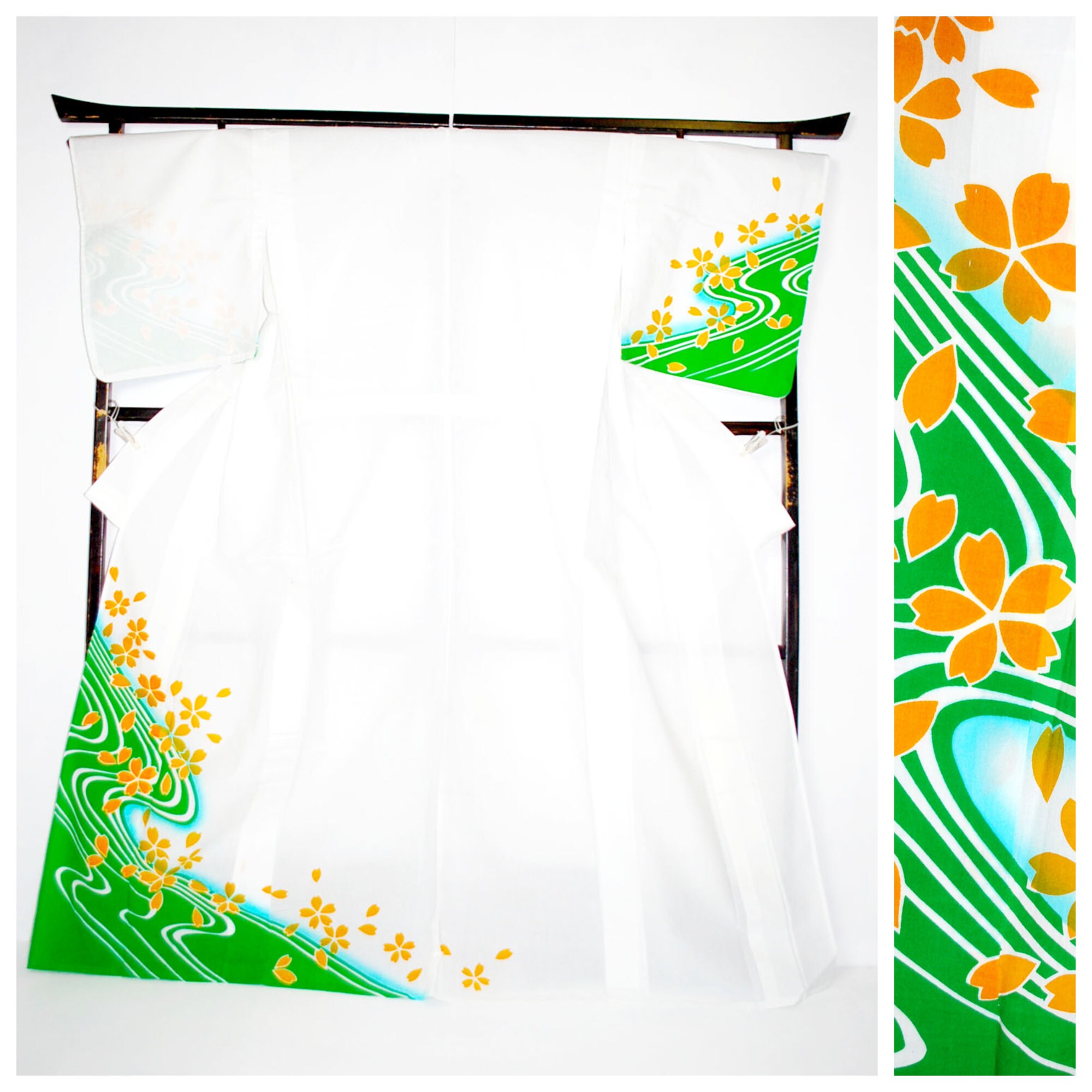 White Yukata Cotton kimono Japanese Robe, Yukata from Japan, Cotton House Robe,