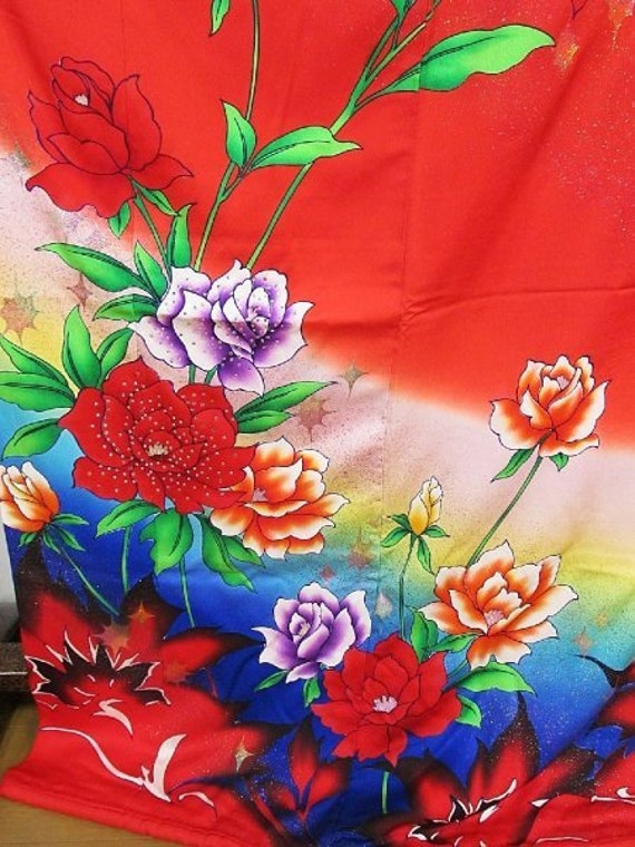 Furisode Kimono, Silk Furisode, mod kimono, Red K… - image 3