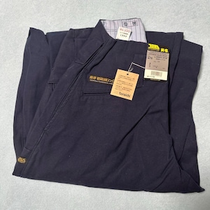 May include: A pair of dark blue work pants with a gold embroidered logo that says "作業服専门店" and "toraiichi". The pants have a tag attached that says "JAPANESE WORK WEAR" and "W76".