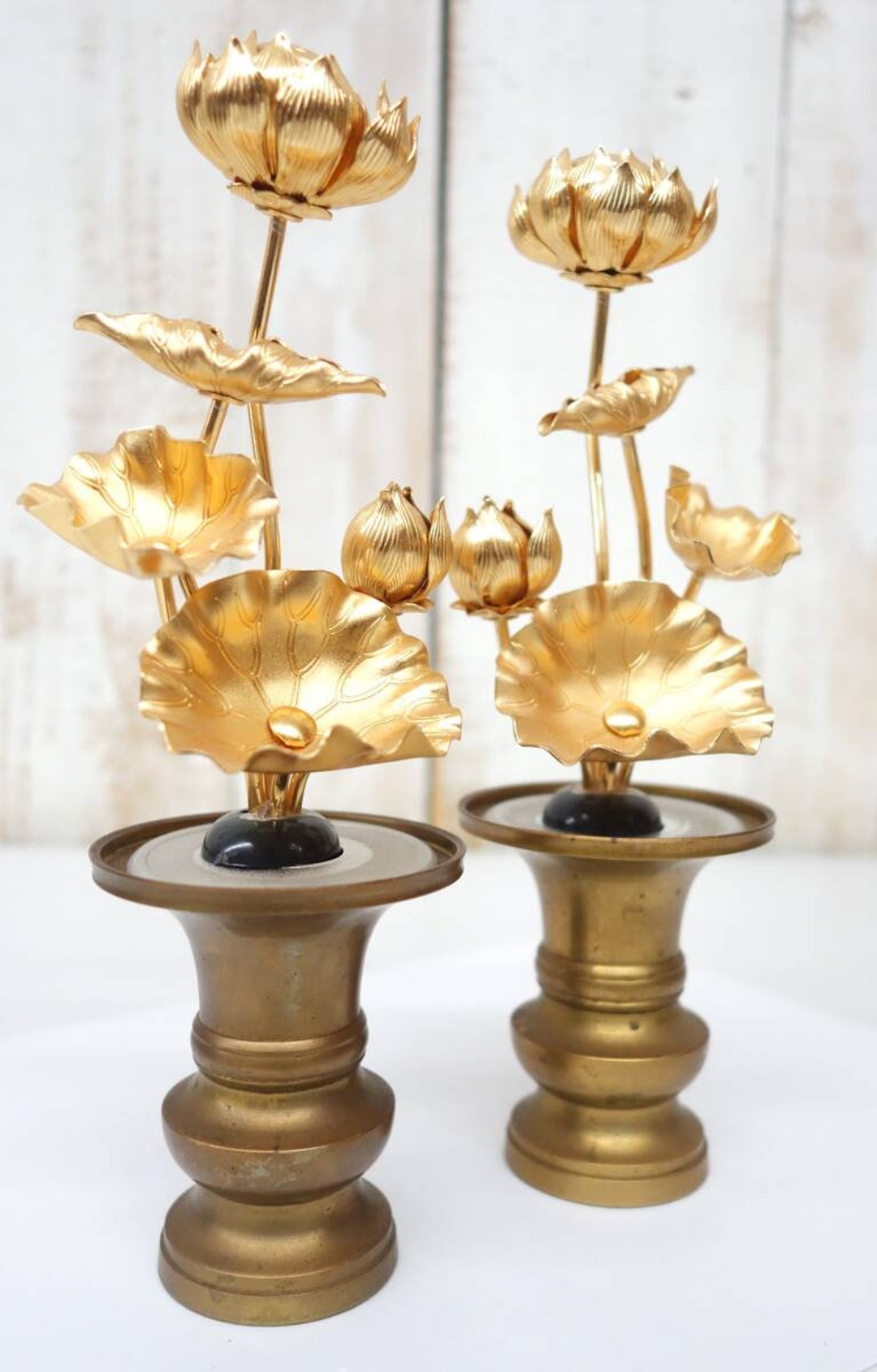 Japanese Vintage Buddhist Altar Ware Lotus Flower 7.8inch Tall Ornament ...