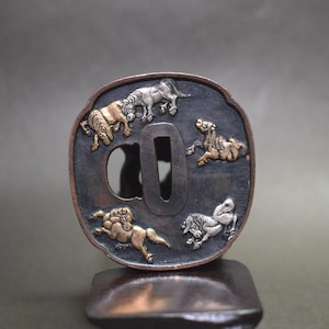 TSUBA, samurai sword, sword guard, Wave, koshirae, katana, wakizashi, Japanese katana, Japanese Tsuba, Japanese paperweight,
