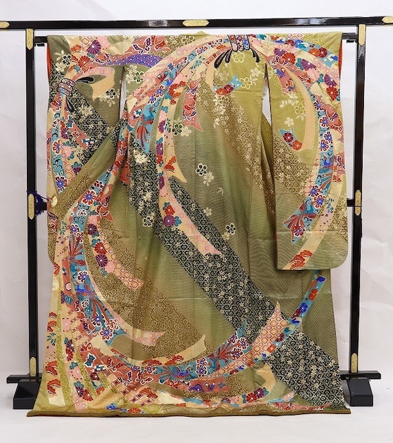 Furisode Kimono Green, Silk Furisode, Wedding Kimo