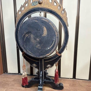 Japanese Vintage Taiko Wadaiko Nihon Drum with stand from buddhist temple