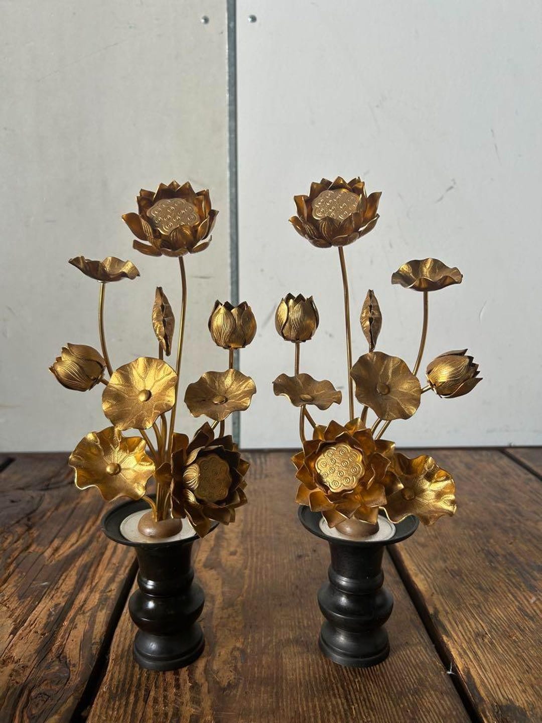 Japanese Handmade Buddhist Altar Ware Lotus Flower 330mm Tall Ornament ...