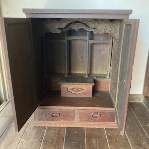 Japanese antique Handmade Buddhist altar Chest Tansu Dansu Wooden
