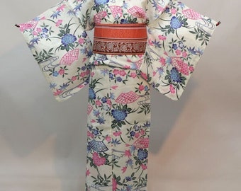 Bata japonesa kimono de algodón Yukata blanca, Yukata de Japón, Bata de casa de algodón,