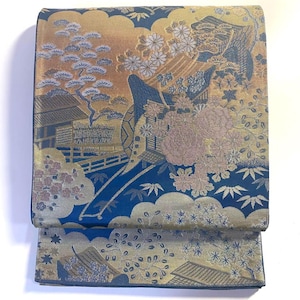 Obi Belt Kimono, Blue Obi, Silk Obi Belt, Vintage Obi, Japanese Fabric, Blue Obi Silk, Fukuro Obi, Blue Obi Sash, Zen