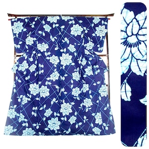 Blue Yukata Cotton kimono Authentic Japanese Robe, Yukata from Japan, Cotton House Robe,