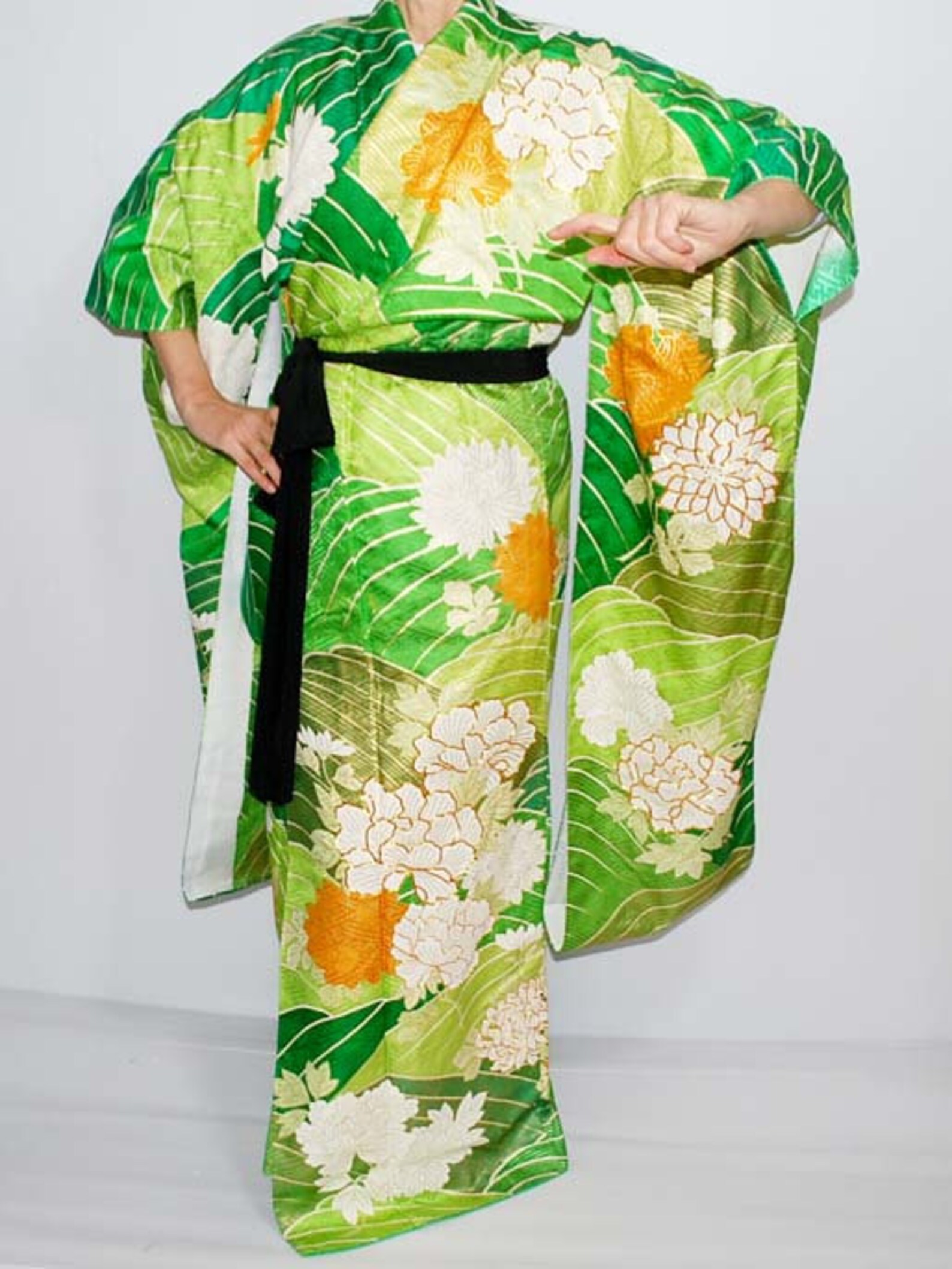green satin kimono