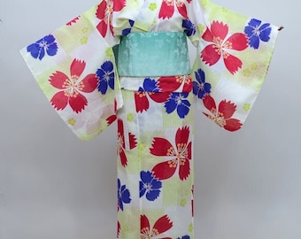Weißer Yukata Baumwoll-Kimono, japanische Robe, Yukata aus Japan, Baumwoll-Hausmantel,