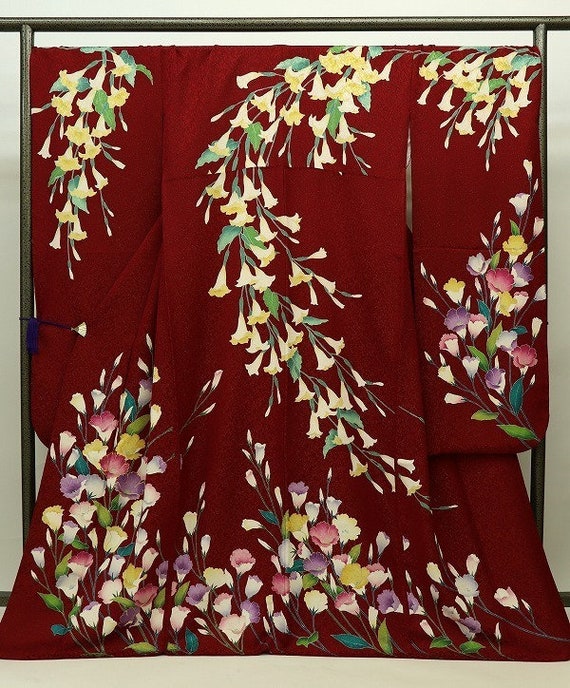 Furisode Kimono Red, Silk Furisode, Wedding Kimono