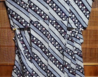 Kimono de algodón Yukata azul Auténtica bata japonesa, Yukata de Japón, Bata de casa de algodón,