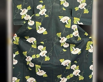 Grüner Yukata Baumwoll-Kimono Japanische Robe, Yukata aus Japan, Baumwoll-Hausrobe,