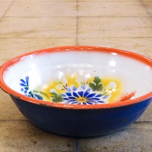 Vintage Japanese Enamel Bowl, Decorative Enamel Bowl, Japanese Vintage Bowl, Enamel Bowl Flower,
