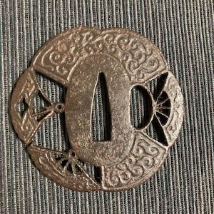 TSUBA, samurai sword, sword guard, Wave, koshirae, katana, wakizashi, Japanese katana, Japanese Tsuba, Japanese paperweight,
