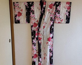 White Yukata Cotton kimono Japanese Robe, Yukata from Japan, Cotton House Robe,