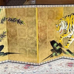 Japanese Vintage Large panel folding screen Byobu stand Ukiyoe