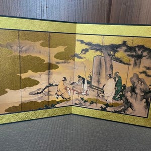 Small Japanese vintage Byobu panel folding screen