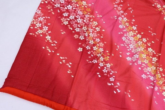 Authentic Kimono Vintage Red Bird, Furisode Red S… - image 6