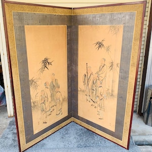 Japanese vintage Byobu panel folding screen