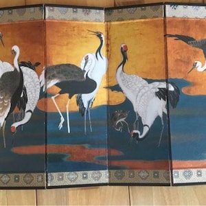 Small Japanese vintage Byobu panel folding screen