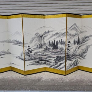 Japanese Antique panel folding screen Byobu stand Ukiyoe