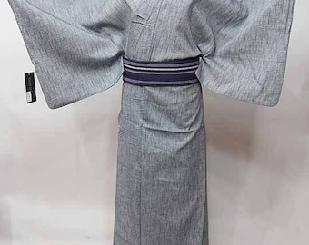Gray Mens Yukata Cotton kimono Authentic Japanese Robe, Yukata from Japan, Cotton House Robe,