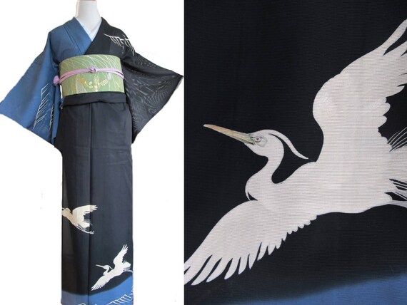 Kimono Robe Black, Silk Kimono Black, Wedding Kimo