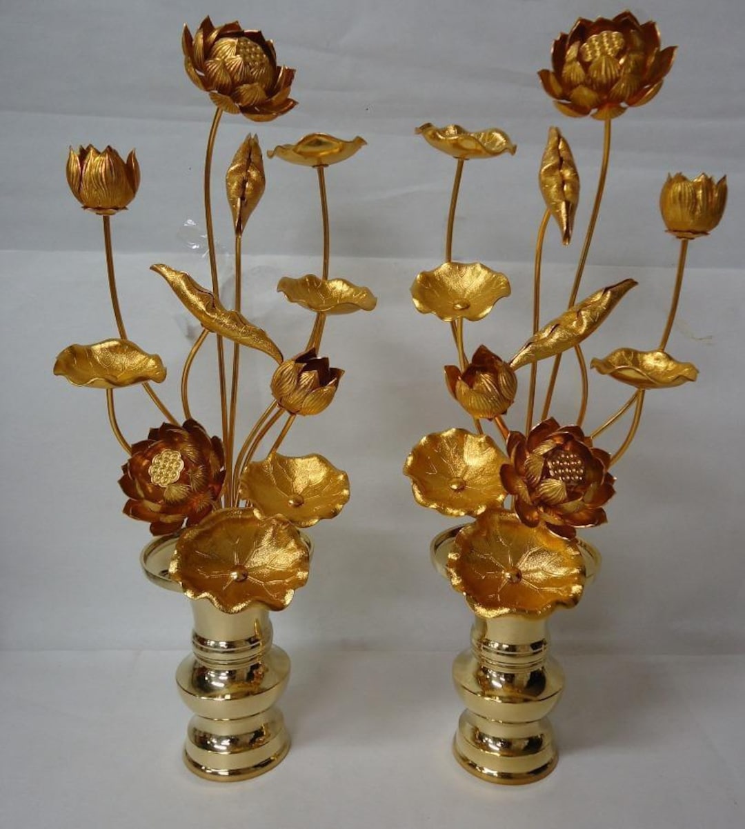 Japanese Vintage Buddhist Altar Ware Lotus Flower 300mm Tall Ornament ...