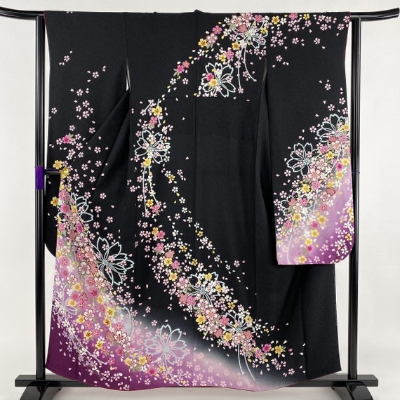 Furisode Kimono Black, Silk Furisode, Wedding Kimo
