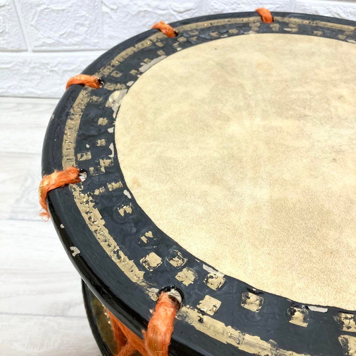 Antique Japanese Instrument small drum high Class Kabuki Dancing Leather Skin, foto 3 di 5