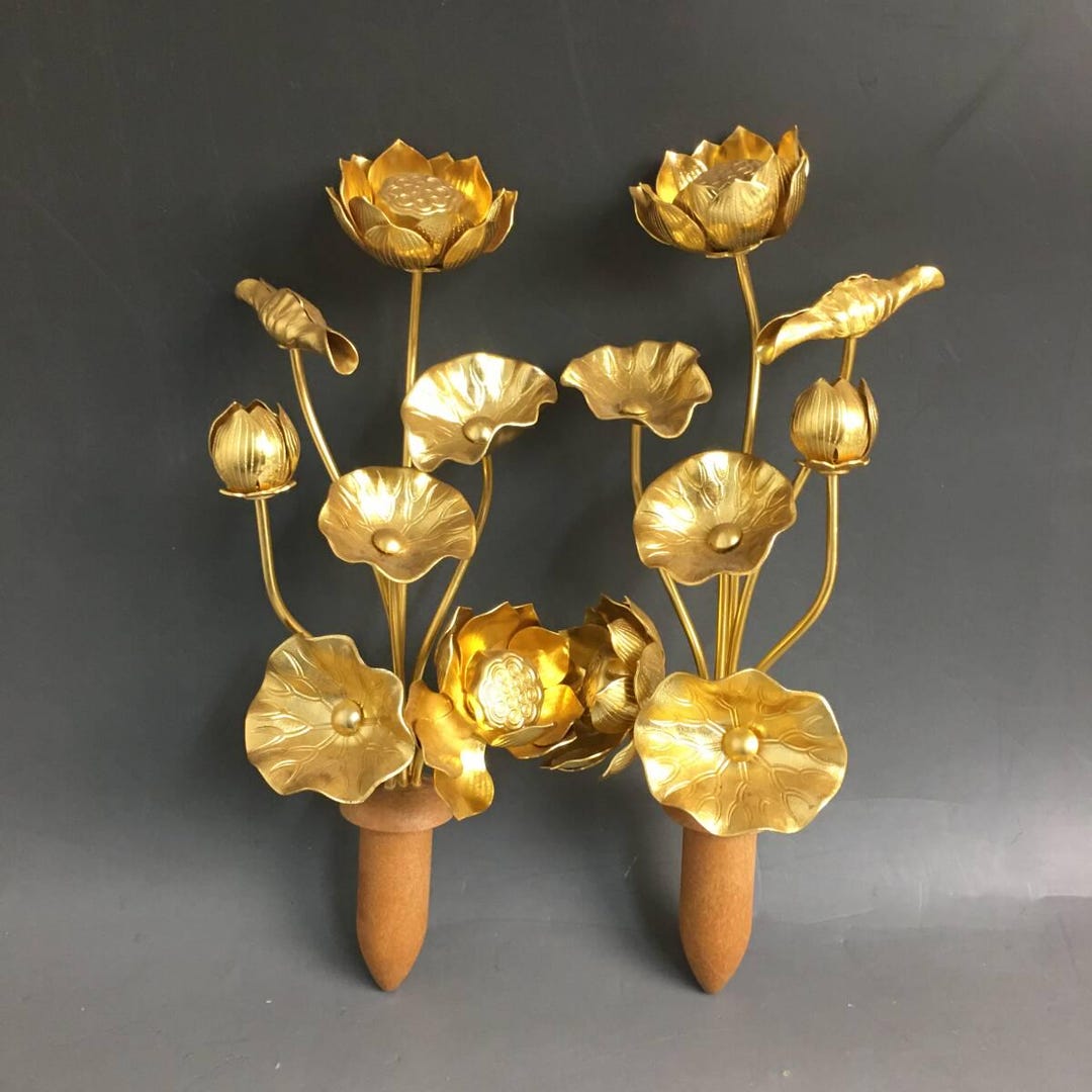 Japanese Vintage Buddhist Altar Ware Lotus Flower 260mm Tall Ornament ...